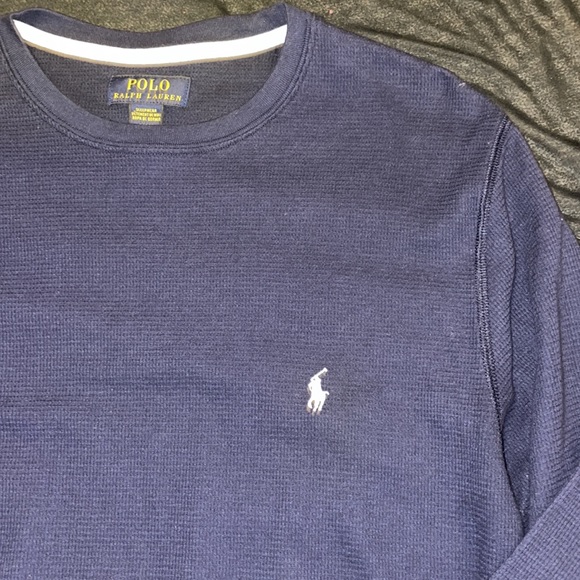 Polo long sleeve thermal shirt mens large navy blue and white - Picture 2 of 5